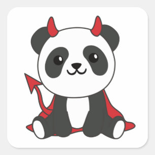 Sticker Carré Panda Halloween Cute Devil Enfants Sorcières Costu