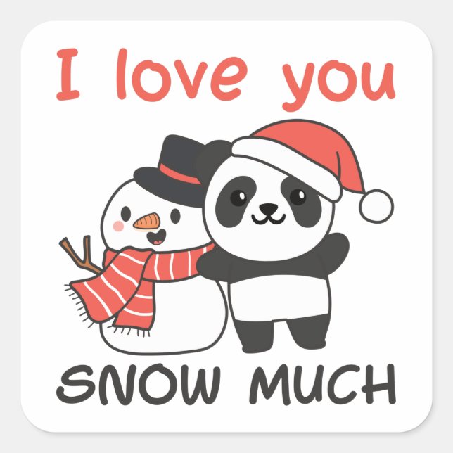Sticker Carré Panda Je T'Aime Neige Beaucoup Snowman Pun (Devant)