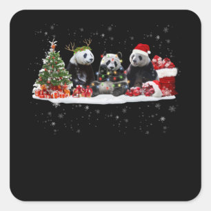 Sticker Carré panda joyeux cadeau de noël pour les amateurs de p