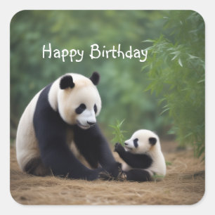 Sticker Carré Panda Mama et bébé