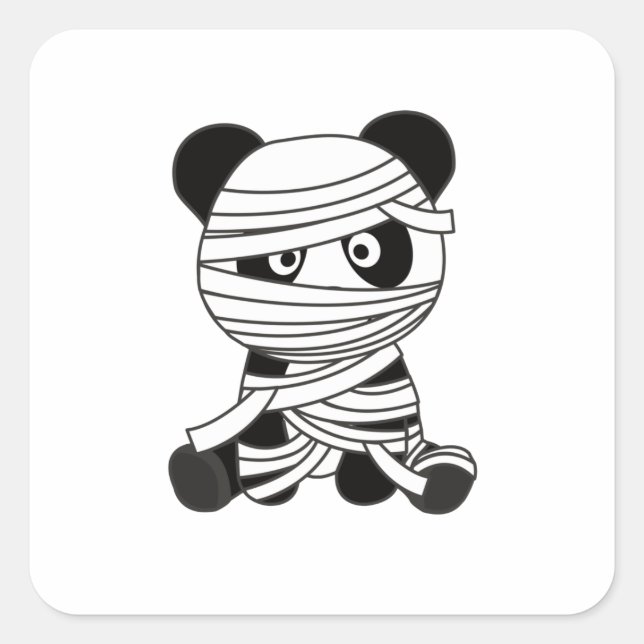Sticker Carré Panda Mummy Citrouille Pandas Happy Halloween (Devant)