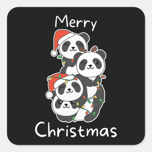 Sticker Carré Panda Noël Arbre Animaux de Noël Pandas Squa (Devant)