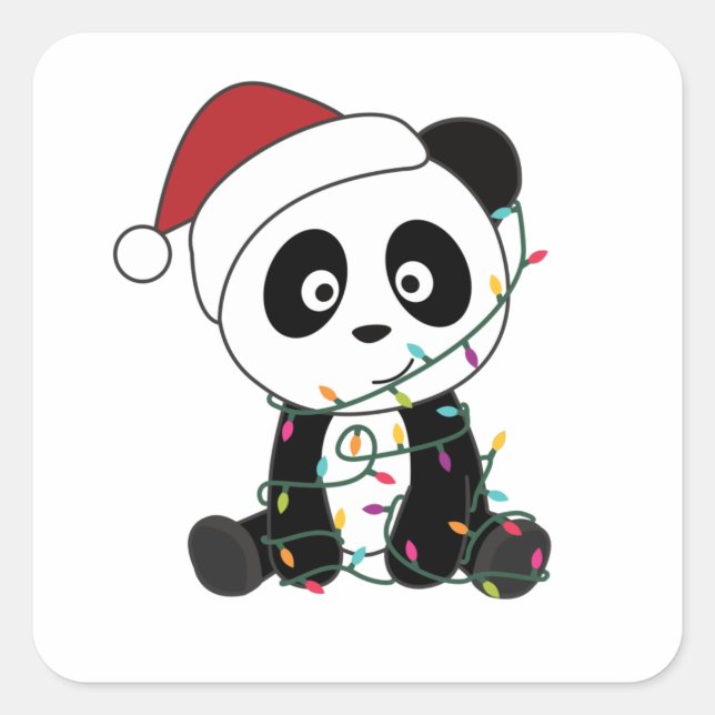 Sticker Carré Panda Noël Neige Animaux d'hiver Pandas (Devant)