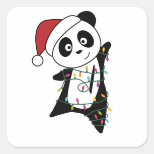 Sticker Carré Panda Noël Neige Animaux d'hiver Pandas