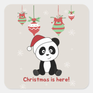 Sticker Carré Panda Noël Neige hiver Animaux Pandas Carré