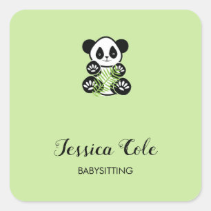 Sticker Carré Panda ours pâle vert pâle