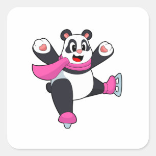 Sticker Carré Panda Patinage sur glace Patins sur glace