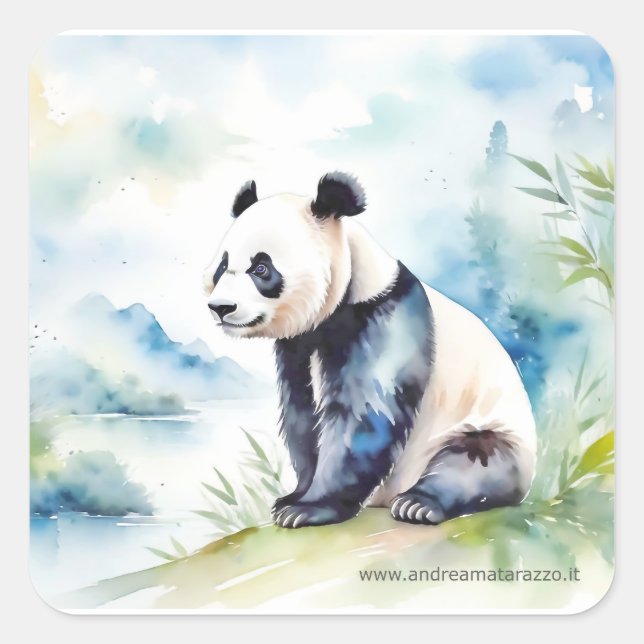 Sticker Carré Panda porte bonne chance (Devant)