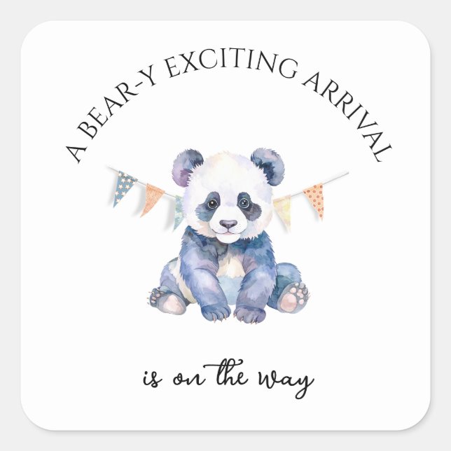 Sticker Carré Panda pour bébé aquarelle avec drapeaux de bottes (Devant)