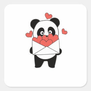 Sticker Carré Panda pour la Saint-Valentin mignon Animaux avec C