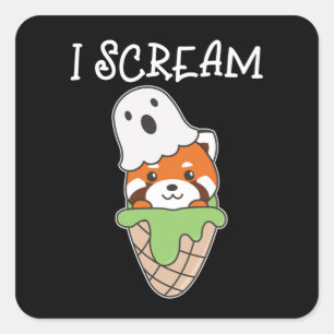 Sticker Carré Panda Rouge Halloween Ghost I Scream Ice Cream Pun