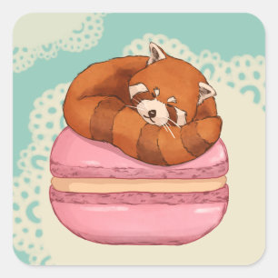 Sticker Carré Panda rouge mignonne et art d'illustration Macaron