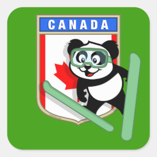 Sticker Carré Panda Ski-sautant du Canada