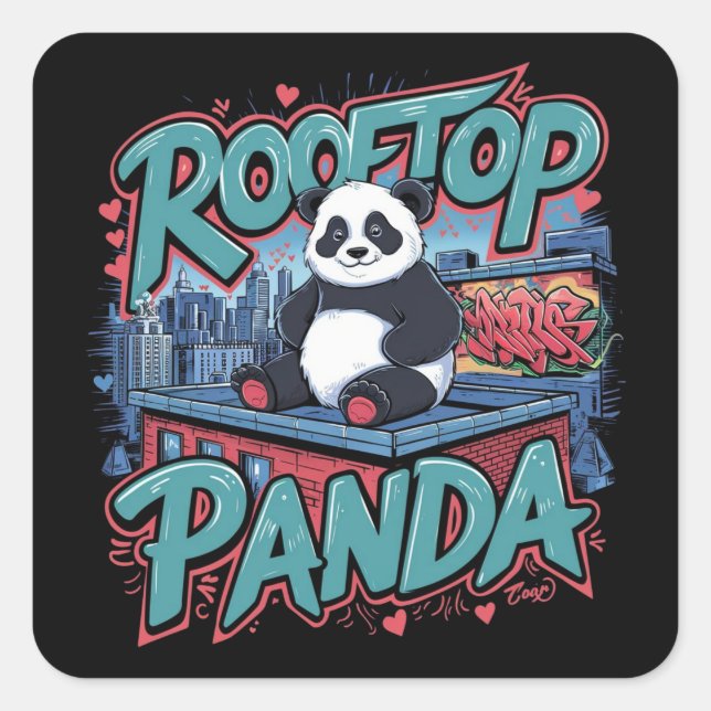Sticker Carré Panda sur le toit (Devant)