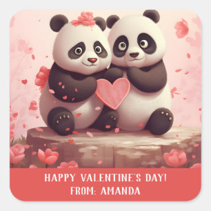 Sticker Carré Panda Valentine personnalisée mignonne