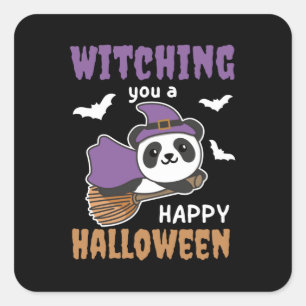 Sticker Carré Panda Witch Witching You A Happy Halloween