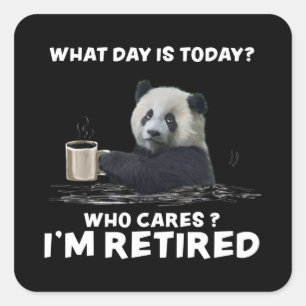 Sticker Carré Panda With Coffee What Day Is Today Who Cares