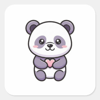 Sticker Carré Panda with Heart – Cute Whimsical Illustration