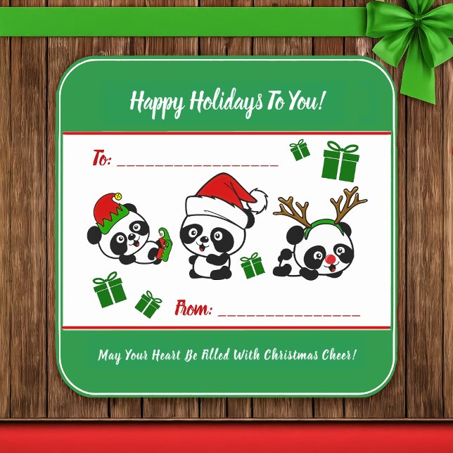 Sticker Carré Pandas de Noël personnalisés (Créateur téléchargé)