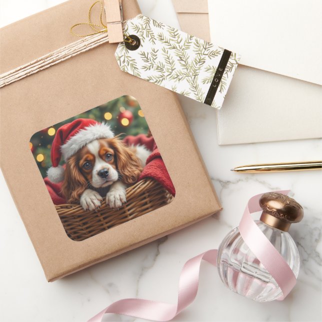 Sticker Carré Panier Confortable pour Cavalier King Charles Span (Cadeaux)