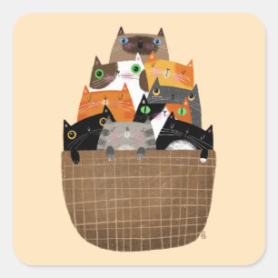 Sticker Carré Panier de chatons