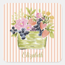 Panier de fruits et fleurs à l'aquarelle sur rayur