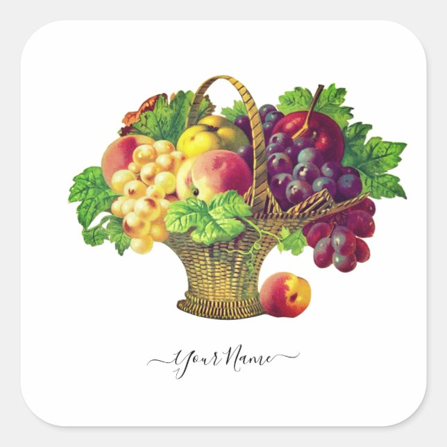 Sticker Carré Panier de fruits vintage - personnalisé (Devant)