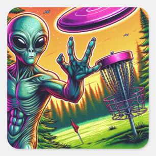 Sticker Carré Panier de golf de disque Alien