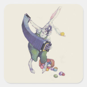 Sticker Carré Panier de Pâques avec poussin et œufs colorés