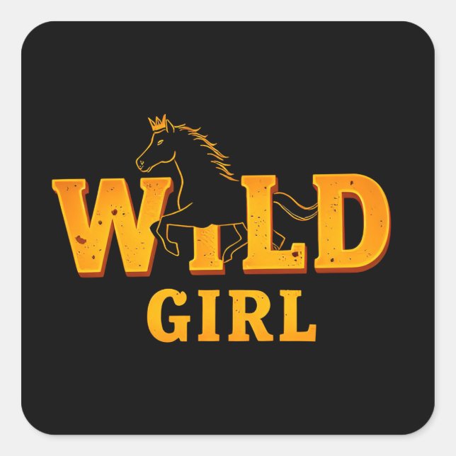 Sticker Carré Panneau Cheval et 'Fille Sauvage' (Devant)
