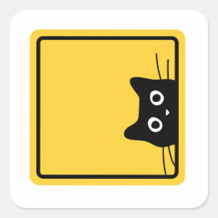 Sticker Carré Panneau d'avertissement de chat noir drôle et sour