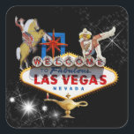 Sticker Carré Panneau de bienvenue de Las Vegas sur fond étoilé<br><div class="desc">* Les autocollants sont disponibles en plusieurs formes.</div>