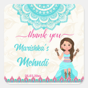 Sticker Carré Panneau de bienvenue pour planche à mehndi rose et