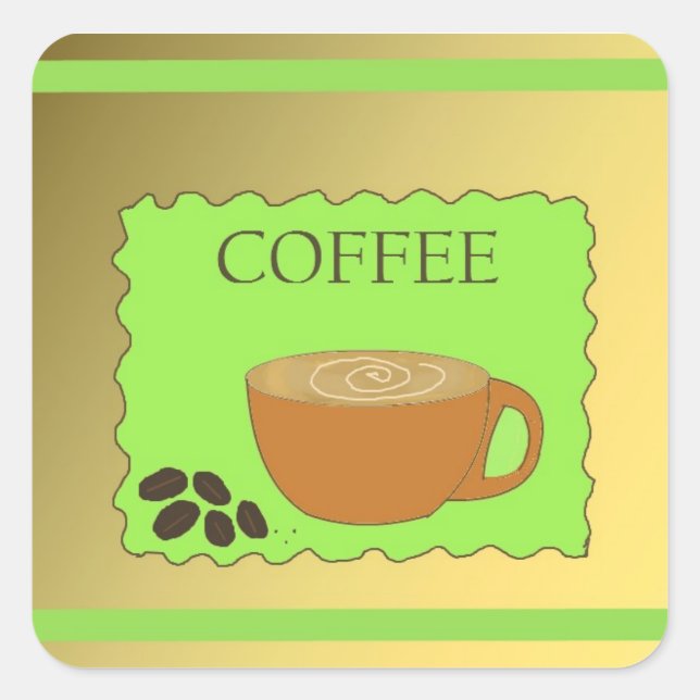 Sticker Carré Panneau de café marron et vert (Devant)