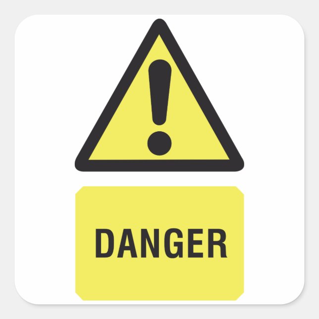 Sticker Carré Panneau de danger jaune (Devant)