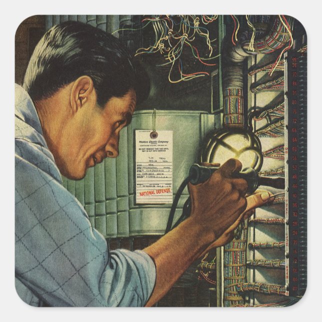 Sticker Carré Panneau de disjoncteur électrique vintage (Devant)