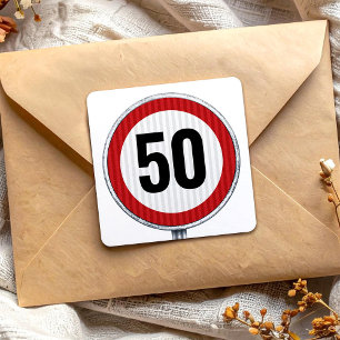 Sticker Carré Panneau de limitation de vitesse pour 50e annivers