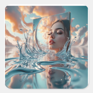 Sticker Carré panneau de miroirs flottants s'élève d'une mer cal