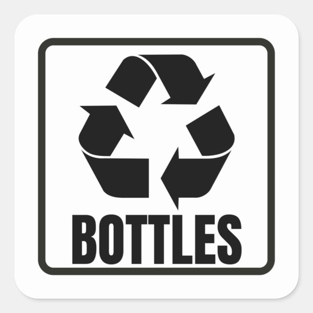 Sticker Carré Panneau de recyclage bouteilles noires (Devant)