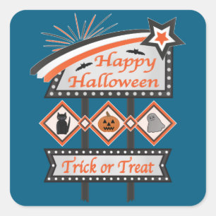 Sticker Carré Panneau d'Halloween Vintage rétros - Tricoter ou t
