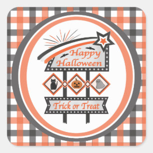 Sticker Carré Panneau rétro vintage Halloween – Plaid Trick or T