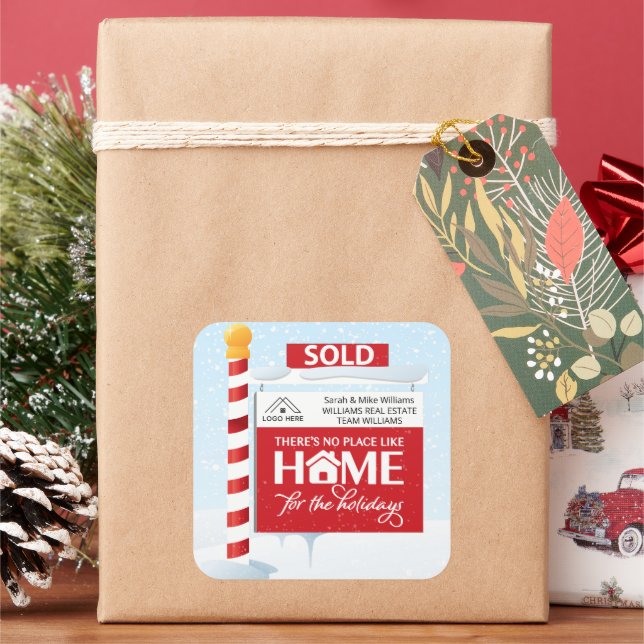Sticker Carré Panneau Vendu Immobilier Noël Fêtes (vacances)