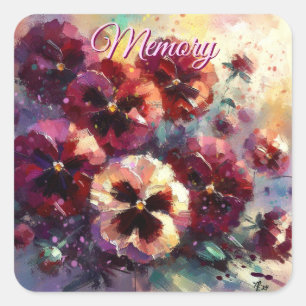 Sticker Carré Pansies impressionnistes de marron peint floral