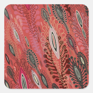 Sticker Carré Paon vintage rouge décoratif Motif sans couture