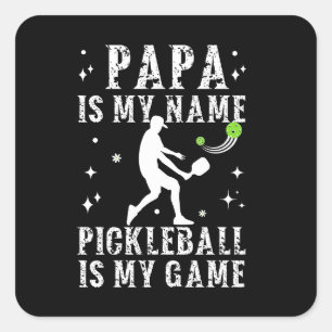 Sticker Carré PAPA est mon nom PICKLEBALL est mon cadeau de jeu