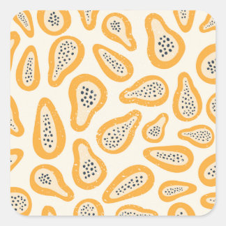 Sticker Carré Papaya Tropicale : Grunge, Main Dessinée.