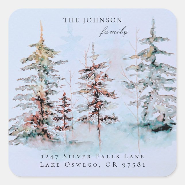 Sticker Carré Papier à lettre de Noël à l'aquarelle élégante ave (Devant)