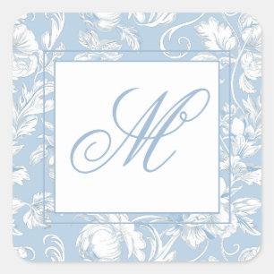Sticker Carré Papier à lettres monogramme chinoiserie bleu et bl