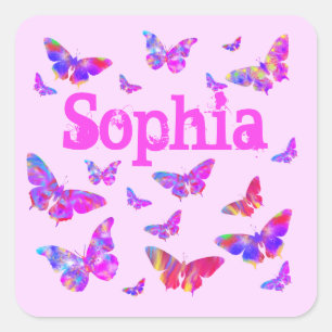 Sticker Carré Papier Art Butterfly Coloré Rose Sophia Ajouter No