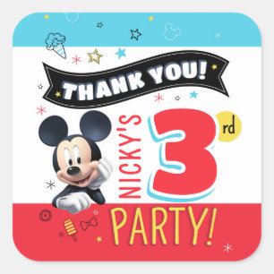 Sticker Carré Papier cadeau d'anniversaire amusant de Mickey Mou
